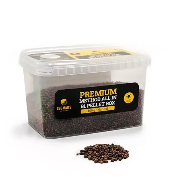 Aanbieding SBS PREMIUM METHOD B1 PELLET BOX NATURAL 2-4 MM 400G