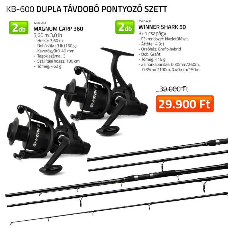 Finale Uitverkoop Dupla távdobó pontyozó szett 2x 1226-363+ 2x 2547-450 - Horg