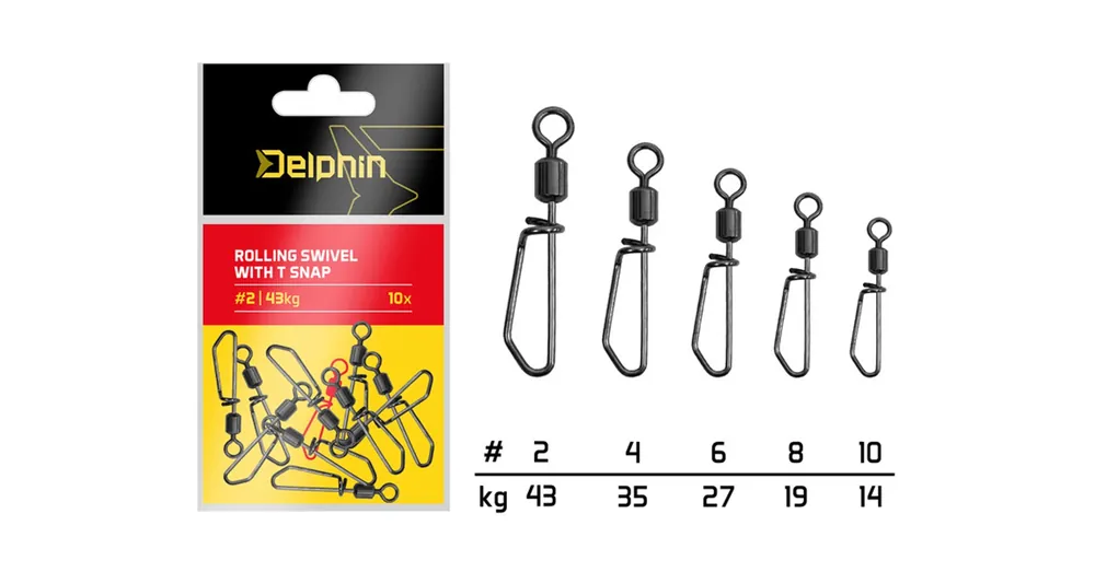 Delphin Rolling swivel with T snap 10db 10 14kg forgókapocs Populair