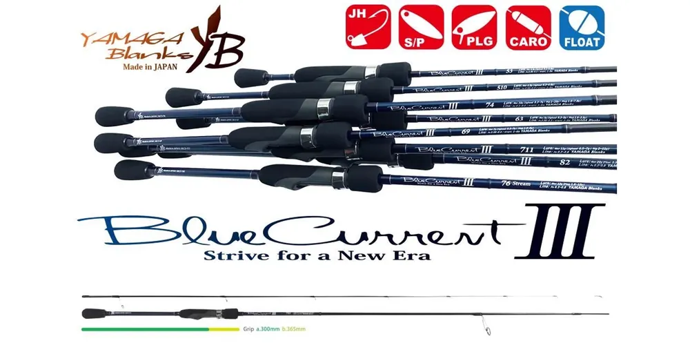 Koop Online Yamaga Blanks Blue Current III 711 2,425m 2-11g pergető horgászbot