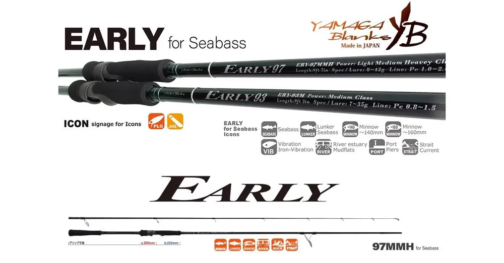 Beperkte Voorraad Yamaga Blanks Early Seabass 97MMH 2,92m 8-42g pergető horgászbot