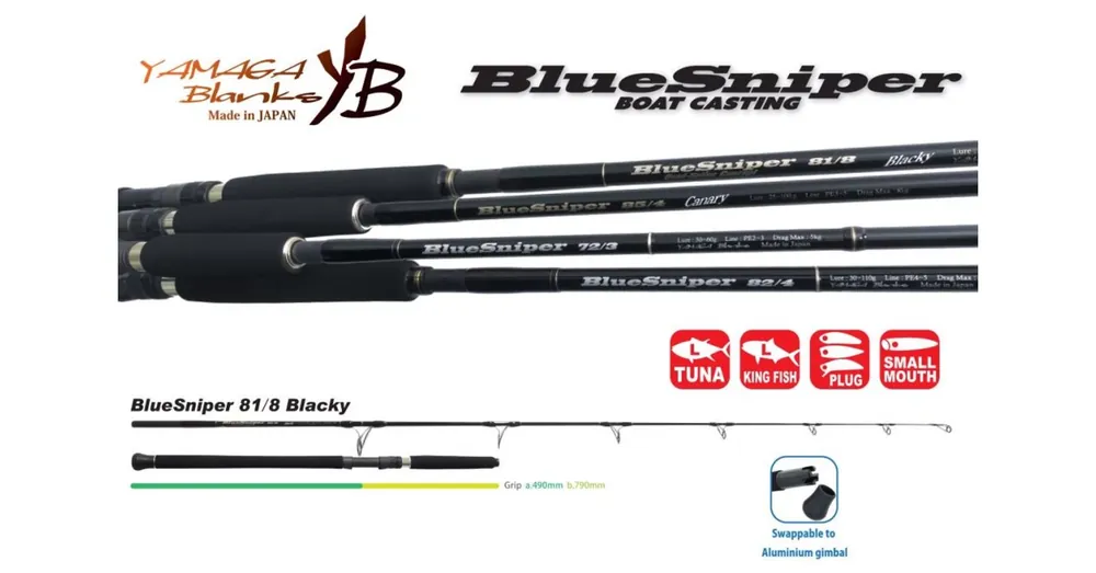 Snelle Levering Yamaga Blanks Blue Sniper 81/8 Blacky Tuna 2,48m 45-120g spinning pergető bot