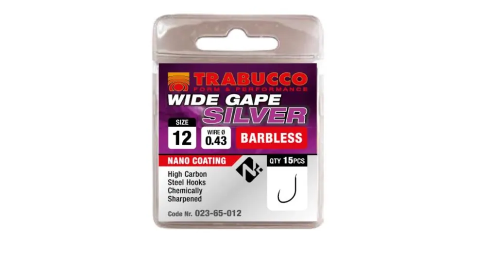 Laatste Versie Trabucco Wide Gape Silver szakáll nélküli horog, méret 14