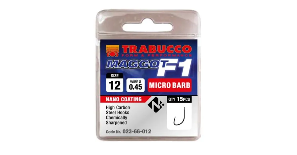Trabucco F1 Maggot mikro szakállas horog, méret 14 Lage Kosten