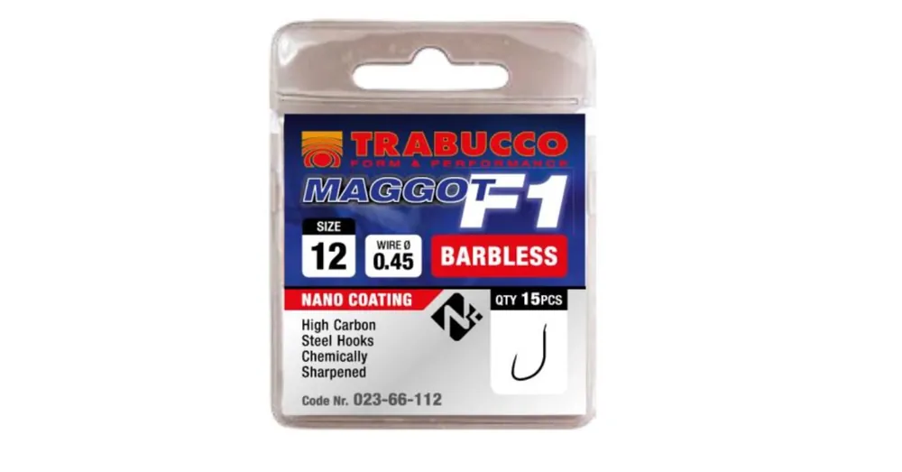 Trabucco F1 Maggot szakáll nélküli horog, méret 14 Gecertificeerd