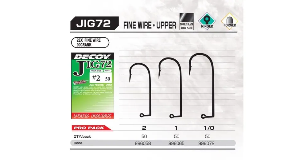 Lage Prijs Decoy Pro Pack Jig72 Upper Fine Wire 1/0 jig horog 50 db/csg