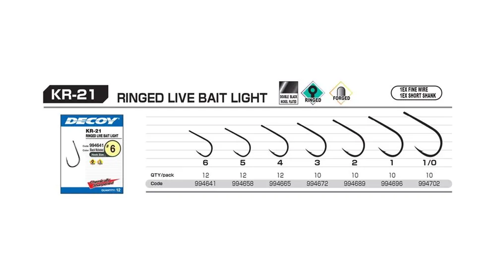 Nieuw Decoy KR-21 Round Live Bait Light 1/0 horog 12 db/csg