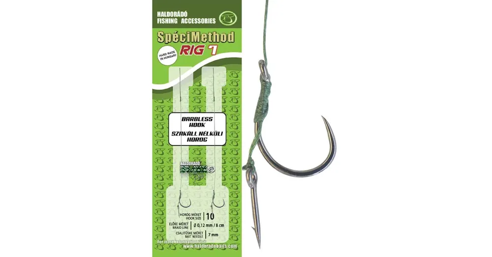Finale Uitverkoop Haldorádó SpéciMethod Rig7 Braid 7mm 10 barbless előkötött horog 2db/csg
