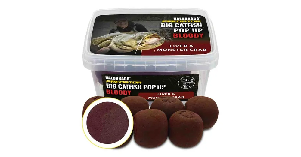 Haldorádó Catfish Pop Up Bloody 28mm Liver & Monster Crab, harcsázó bojli 200g Meest Verkocht