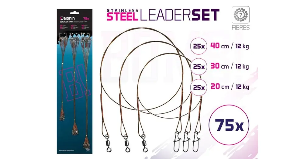 Finale Uitverkoop Delphin BOMB! acél előke karabinerrel szett 12kg 7 szál 75x