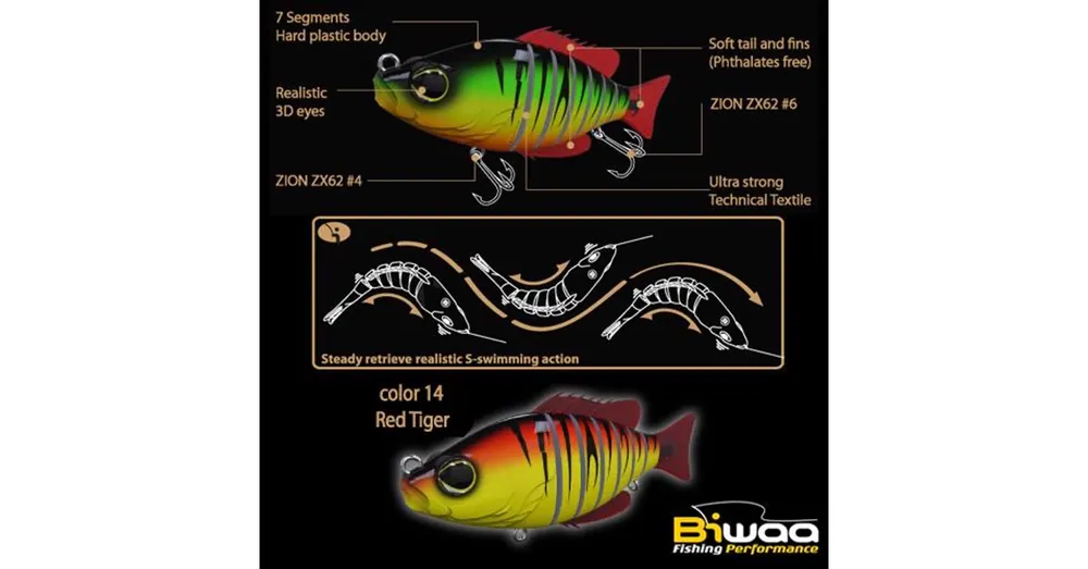 Direct Beschikbaar Biwaa Swimbait Seven S5" 13cm 34g 14 Red Tiger wobbler