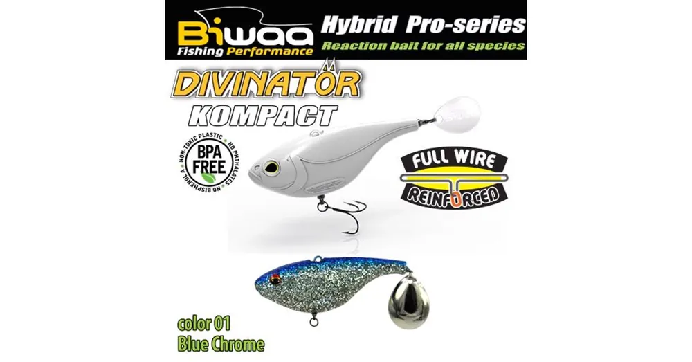 Beste Prijs Biwaa Divinator Kompact 50 5cm 20g 01 Blue Chrome spinnertail