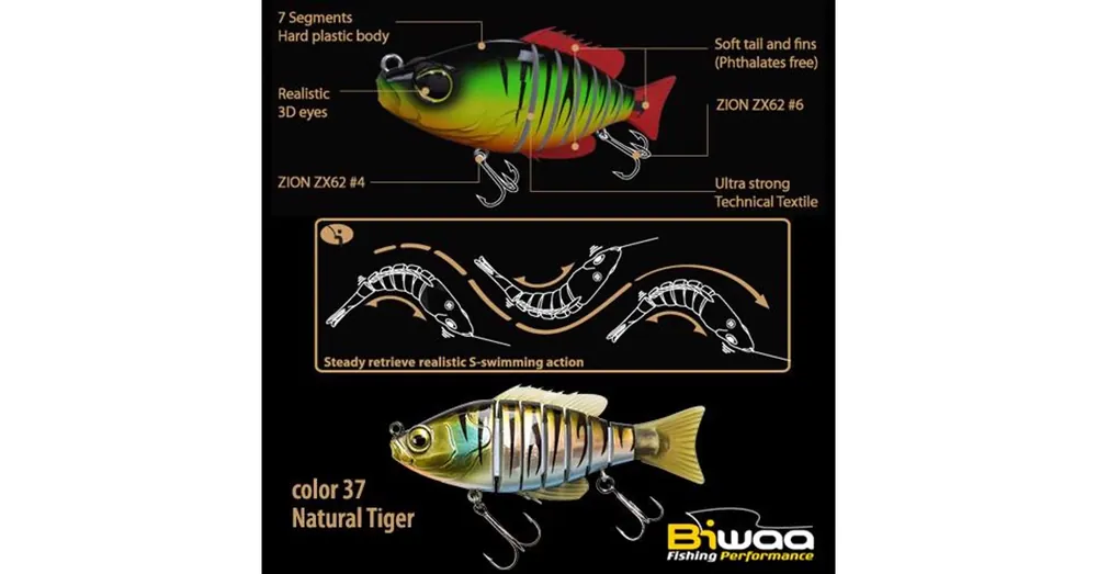 Biwaa Swimbait Seven S4" 10cm 17g 37 Natural Tiger wobbler Laatste Versie