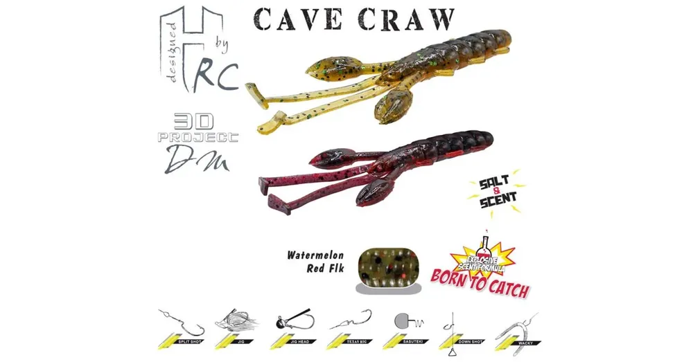 Dagaanbieding Herakles Cave Craw 3,8" 9,6cm Watermelon Red Flakes lágy műcsali 10 db/csg