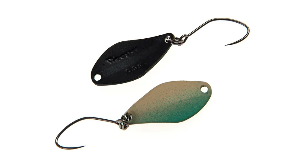 Merkproduct Nories Masukuroto Weeper 20mm 0.9g 072 kanál villantó (Hellbraun-Mint / Schwarz)