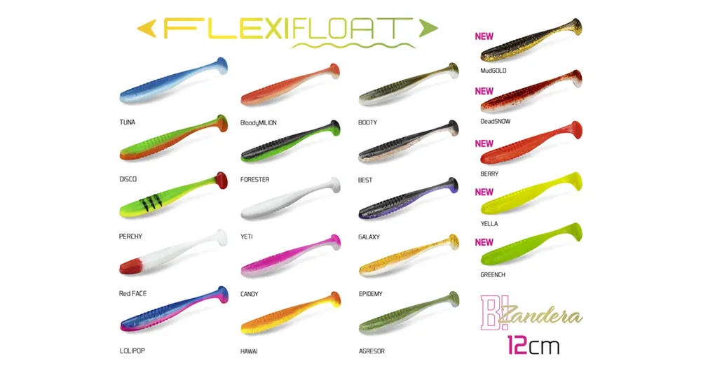 Delphin ZANDERA FlexiFLOAT UVs 6x 5db 12cm Yeti+Booty+Candy+Perchy+Forester Duopack box Hoge Kwaliteit