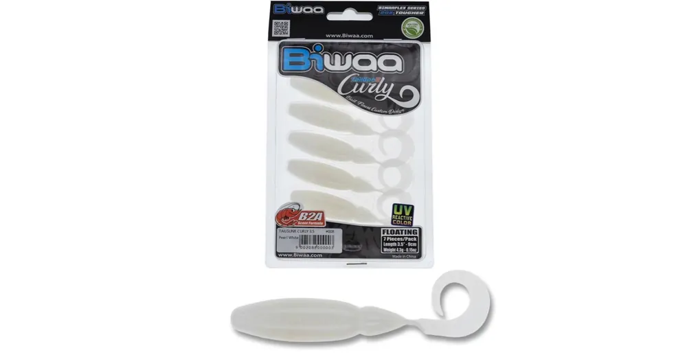 Weekendaanbieding Biwaa TailGunR Curly 3,5" 9cm Pearl White 008 gumihal 7 db/csg