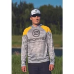 Weekendaanbieding Sportex Solar UPF-50 Yellow Grey Camou UV álló kapucnis hosszú ujjú póló M