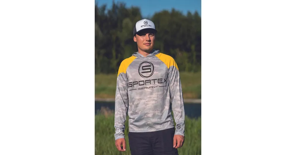 Sportex Solar UPF-50 Yellow Grey Camou UV álló kapucnis hosszú ujjú póló L Fabrieksprijs