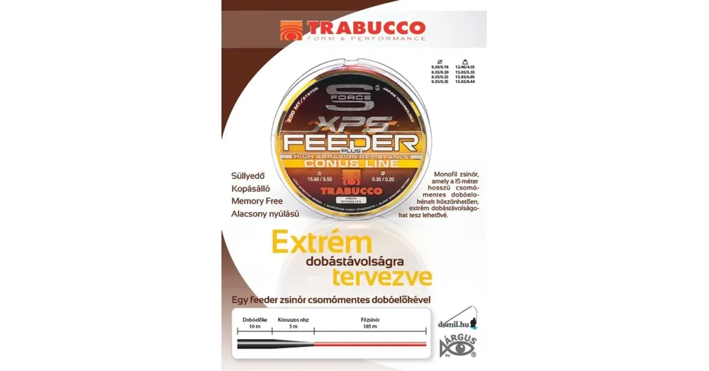 Beperkte Voorraad Trabucco S-Force Feeder Plus Conus Line 200m 0,35-0,25mm elvékonyodó távdobó monofil zsinór