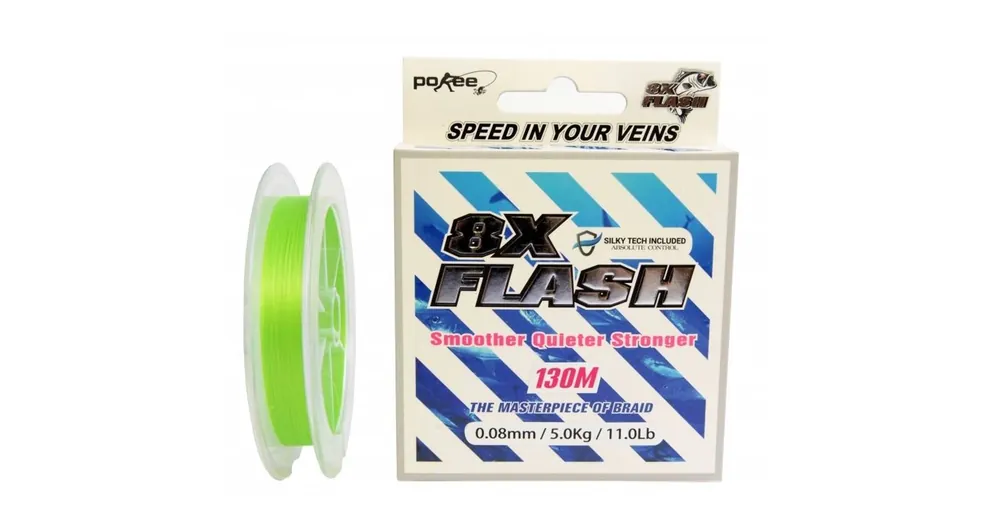 Pokee Flash Smart 8X 130 m 0,18mm lime zöld fonott zsinór Laatste Kans