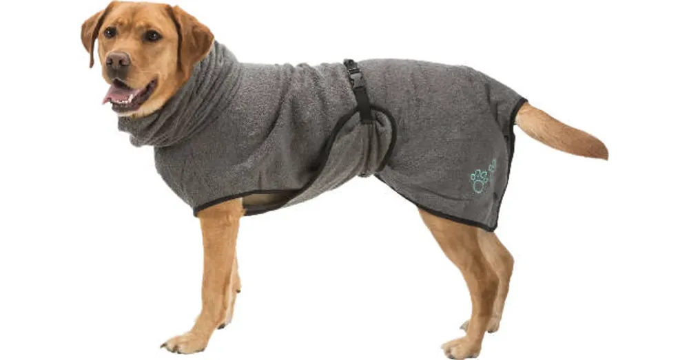 Flitsaanbieding Trixie Bathrobe "M" - fűrdőköpeny (szürke,frottír) kutyák részére (50cm)