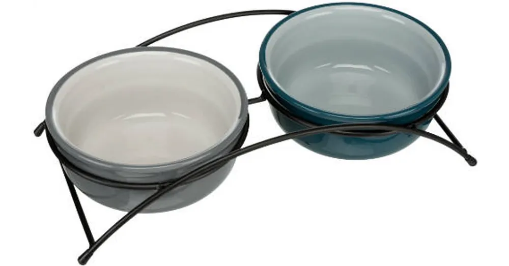 Korting Trixie Ceramic Bowl Set - kerámia tál szett (petrol zöld/szürke) kutyák részére (2x1,6l /Ø20cm)