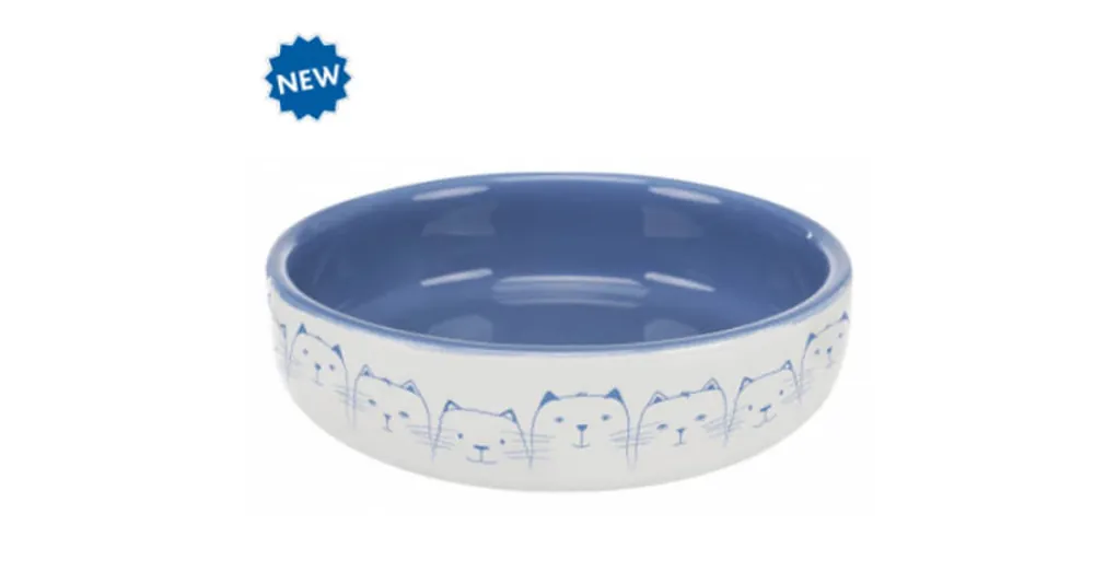 Trixie Ceramic Bowl - kerámia tál (fehér, kék) rövid orrú macskák részére (0,3l /Ø11cm) Direct Verzonden