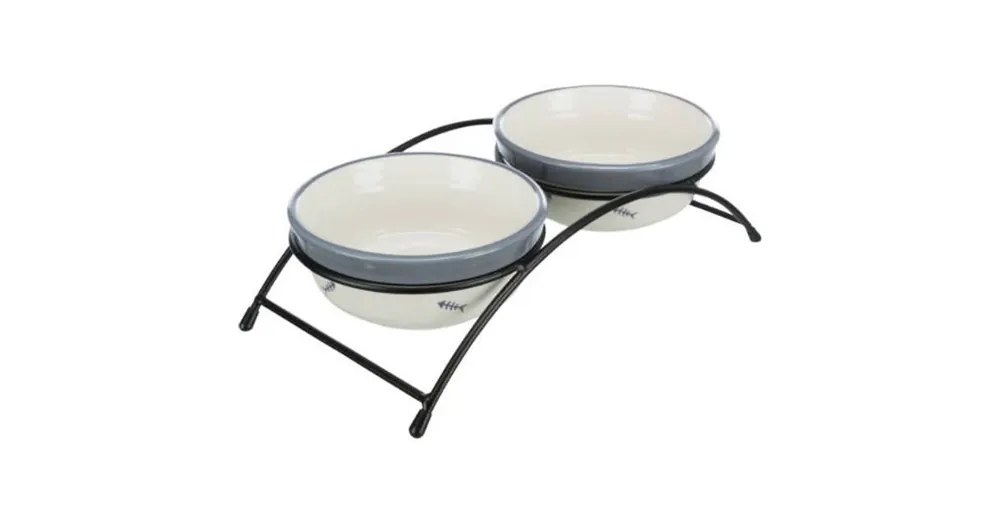 Trixie Bowl Set - kerámia tál (piros,mintás) fém állványban macskák részére (2x0,3l /Ø12cm) Merkproduct