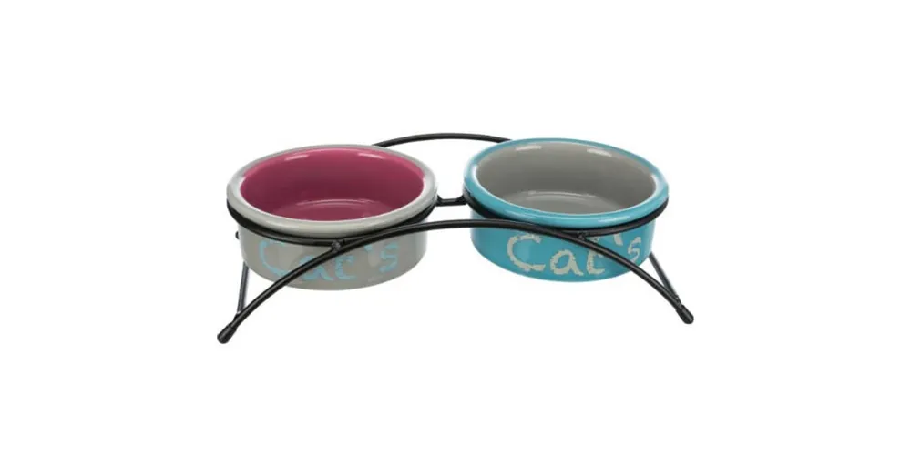 Trixie Bowl Set - kerámia tál (színes,mintás) fém állványban macskák részére (2x0,3l /Ø12cm) Rechtstreeks Van De Fabrikant