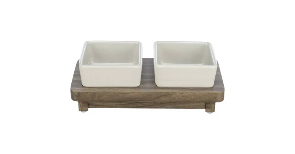 Korting KT25.Trixie Bowl Set CityStyle - tálszett (kerémia/fa) 2x 0,2L, 10x10cm/24x4x12,szürke/barna(KIZÁRÓLAG RENDELÉSRE!)