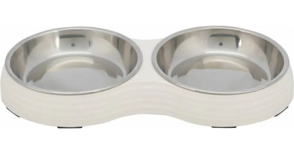 Trixie Bowl Set Stainless Steel - Melamin/rozsdamentes tál (fehér) kutyák és macskák részére (2x0,2l /Ø13cm) Express Levering
