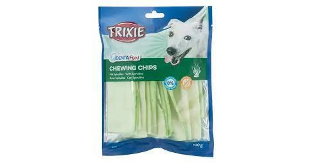 Weekendaanbieding Trixie Denta Fun Spirulina Chewing Chips - jutalomfalat (rágó chips spirulina) kutyák részére (100g)