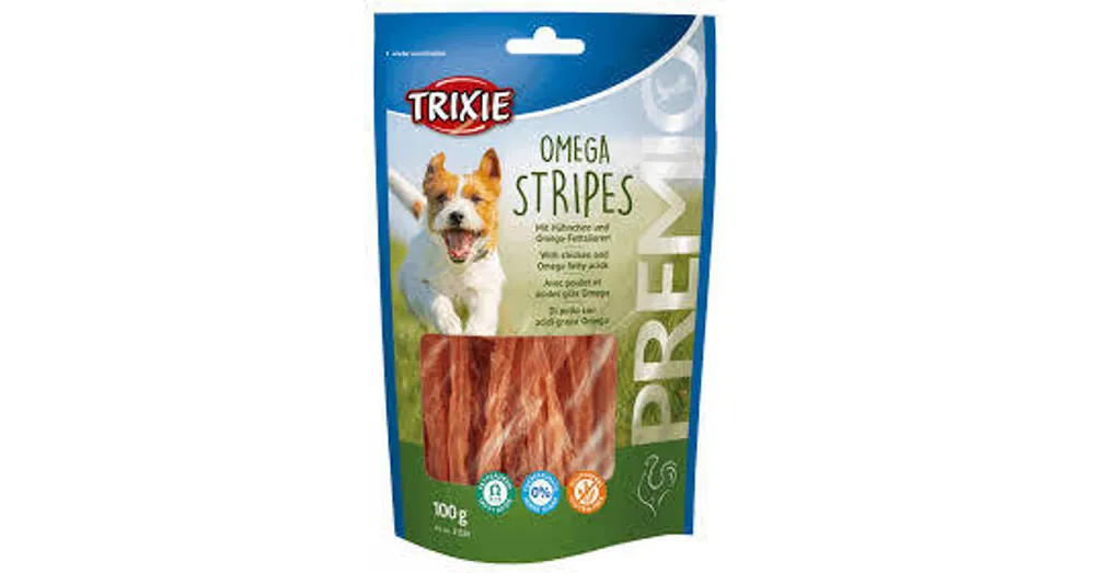 Koopje TRIXIE Premio Omega Stripes - Jutalomfalat kutyák részére - Csirkemell csíkok (100g)