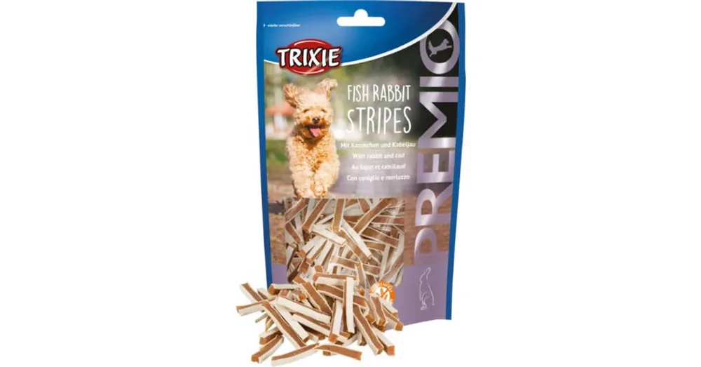 Nu Kopen Trixie Premio Fish Rabbit Stripes - jutalomfalat (nyúlhús,tőkehal) kutyák részére (100g)